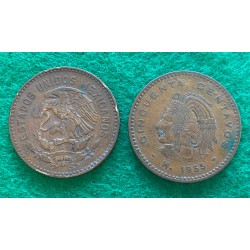 1955 - 1959 50 Cents Mexico coin Cuauhtemoc bust left