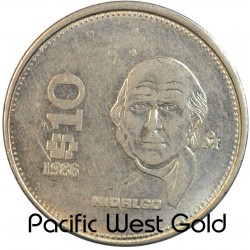 1985-1990 Mexico 10 Pesos Portrait of Miguel Hidalgo y Costilla