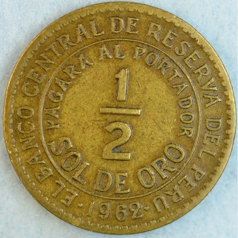 1962 1 2 Half Sol De Oro Banco Central De Rerseva Del Peru Km220 Pacific West Gold